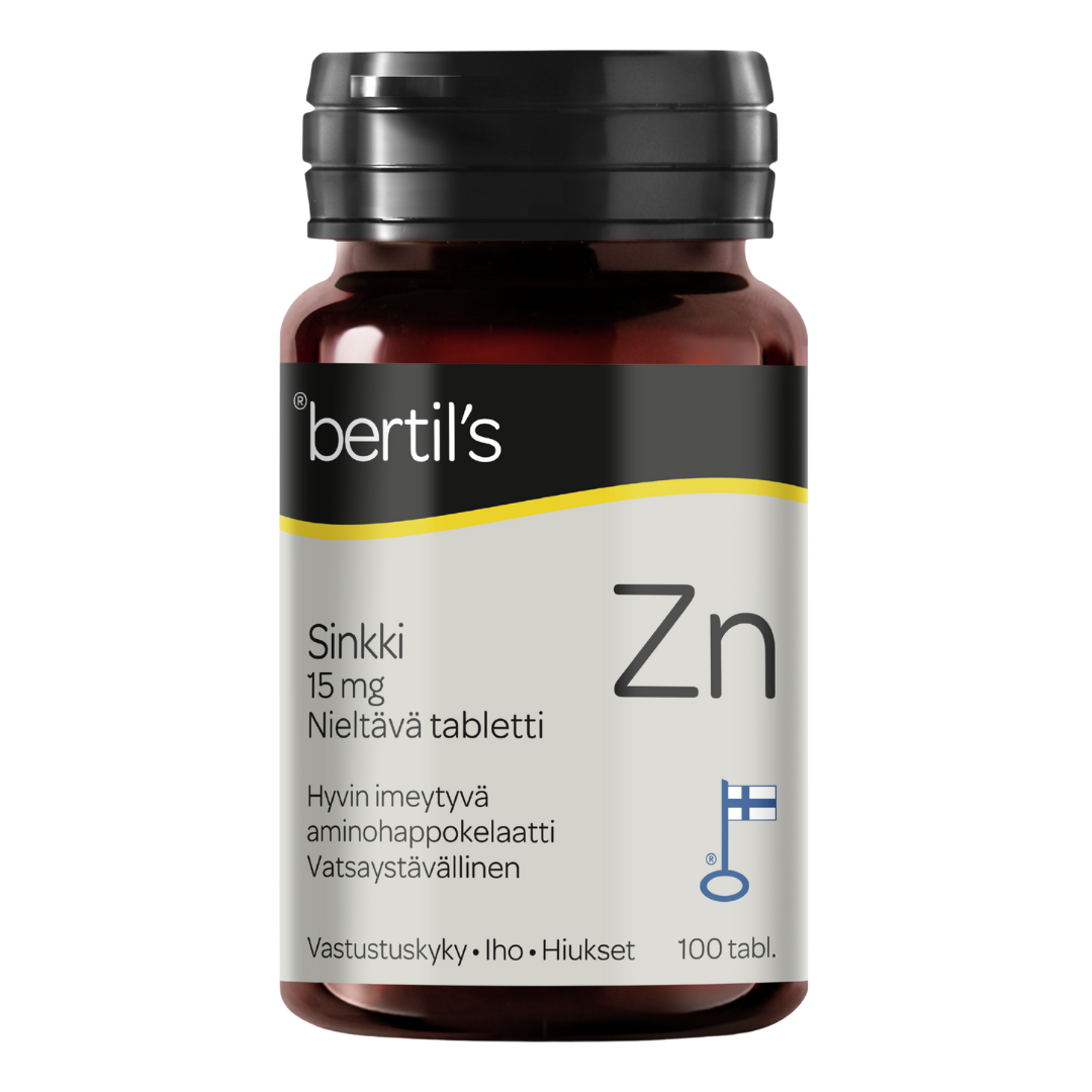 Bertil's Sinkki 15 mg 100 tabl.｜Bertil's 锌 15 毫克 100 片。