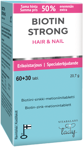 Biotin Strong Hair & Nail 60+30 tabl.｜Vitabalans 生物素强健头发和指甲 60+30 片。