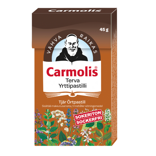 卡尔莫利斯焦油草本含片45克 - 保质期2026年9月｜Carmolis Terva Yrttipastilli 45 g - Päiväys 09/2026