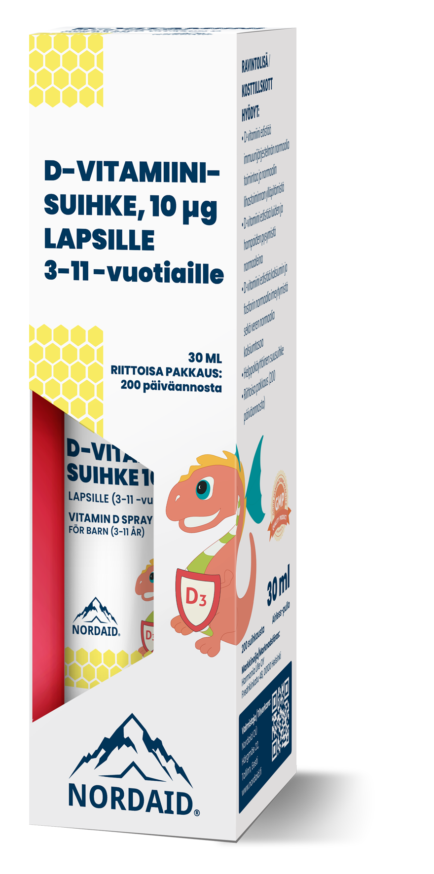 Nordaid D-Vitamiinisuihke 10 µg - Lapsille (3-11 v) 30 ml｜Nordaid D 维生素喷雾 10 µg - 儿童（3-11 岁） 30 ml