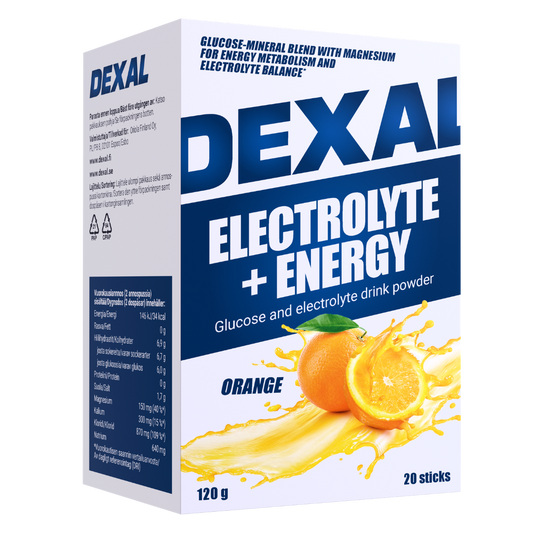 Dexal 电解质+能量&葡萄糖 - 葡萄糖电解质饮料粉 20袋｜Dexal Electrolyte + Energy & Glucose - Glukoosi ja Elektrolyytijuomajauhe 20 pss.