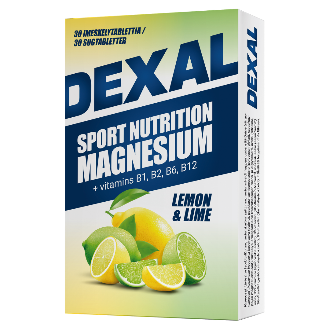Dexal Sport Nutrition - Magnesium + B-vitamiinit Sitruuna- Lime 30 Imeskelytablettia｜Dexal 运动营养 - 镁+B族维生素 柠檬青柠味 30粒含片