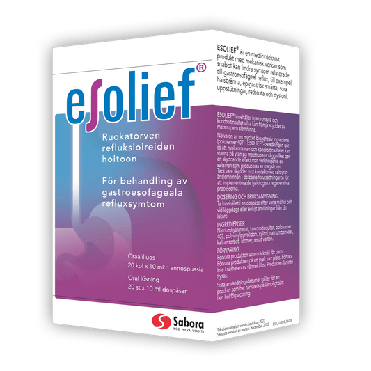 Esolief-葡萄味溶液用于胃灼热20支 10 ml｜Esolief - Viinirypäleen makuinen liuos närästyksen hoitoon 20 x 10 ml