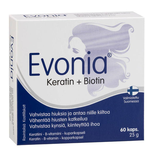 Evonia 角蛋白+生物素胶囊 60粒｜Evonia Keratin + Biotin - Keratiini-biotiinikapseli 60 kaps.