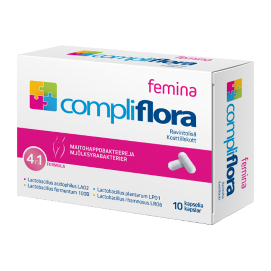 Compliflora Femina - 4种乳酸菌菌株 10粒｜Compliflora Femina - 4 maitohappobakteerikantaa 10 kaps.