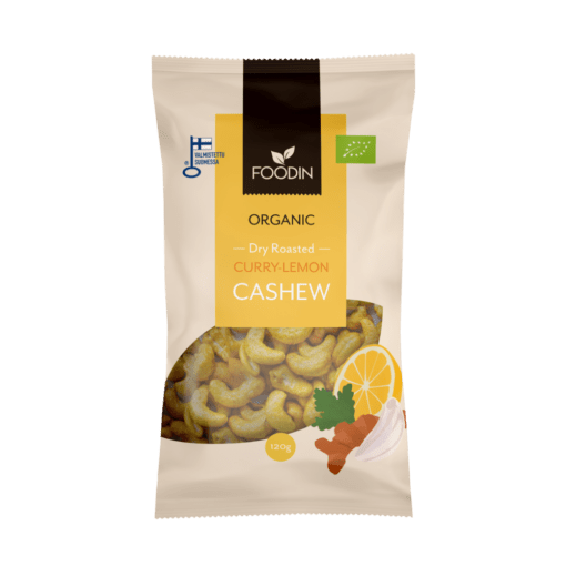 Foodin Dry Roasted Curry-Lemon Cashew - Paahdetut curry-sitruuna cashewpähkinät 120 g｜Foodin 干烤咖喱柠檬腰果 120 g