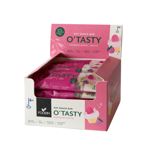Foodin O'Tasty Oat Snack Bar Rasberry Muffin - Kaurapatukka Vadelmamuffinsi 15 kpl x 25 g TUKKUPAKKAUS - Päiväys 09/2026｜Foodin O'Tasty 覆盆子玛芬燕麦零食棒