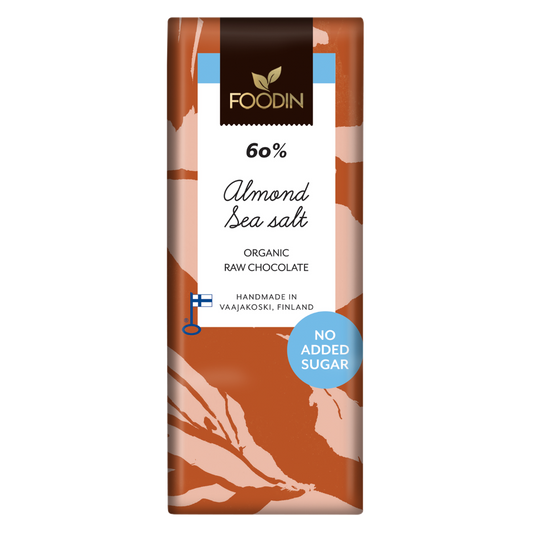 杏仁海盐生巧克力60%无糖｜Foodin Almond Sea Salt - Sokeroimaton Raakasuklaa Manteli-Merisuola 60%
