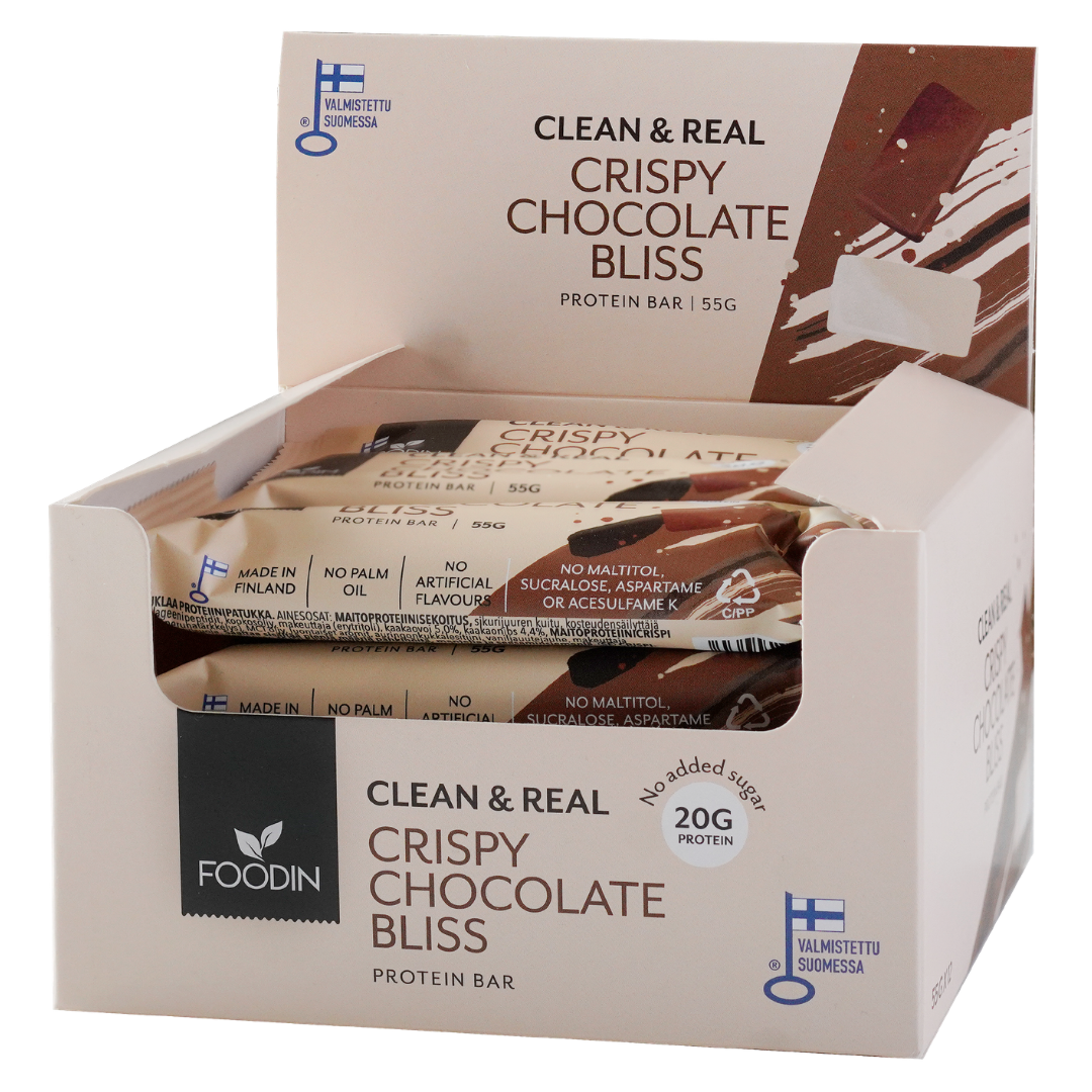 Foodin Clean & Real 蛋白棒脆脆巧克力 Bliss - 蛋白棒 12 x 55 克 批发装 - 日期 11/2026