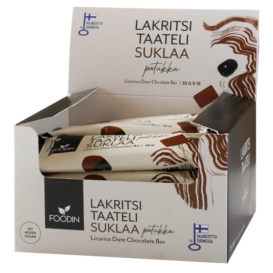 Foodin 甘草枣棒 巧克力 18 x 35 克 批发装｜Foodin Laktritsitaatelipatukka Suklaa 18 x 35 g TUKKUPAKKAUS