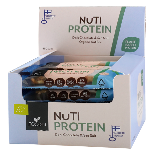 Foodin NUTI 蛋白棒 黑巧克力海盐 - 蛋白坚果棒 45 克 x 15 个 批发装