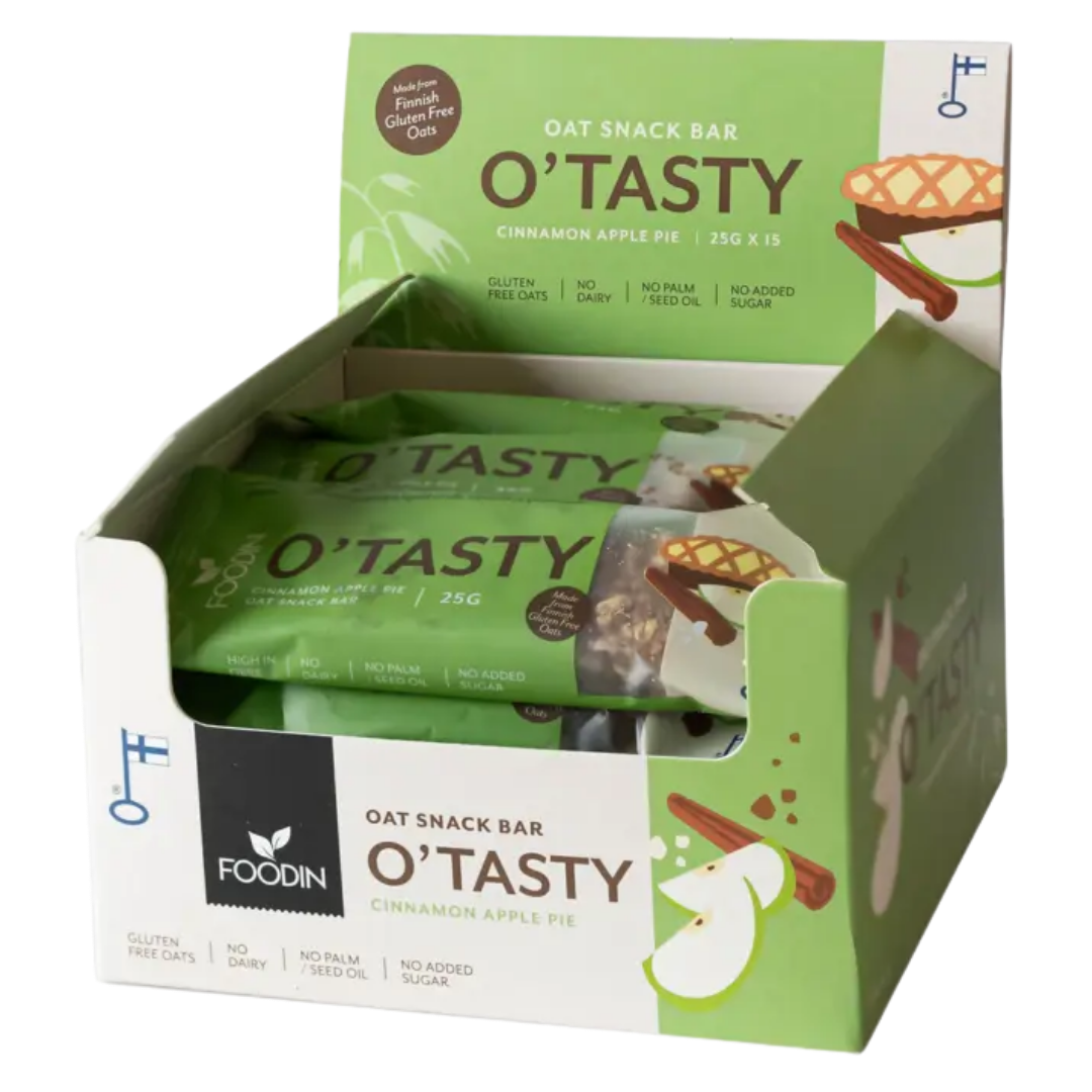 Foodin O'Tasty 燕麦棒 肉桂苹果派 - 燕麦棒 15 个 x 25 克 批发装 - 日期 09/2026