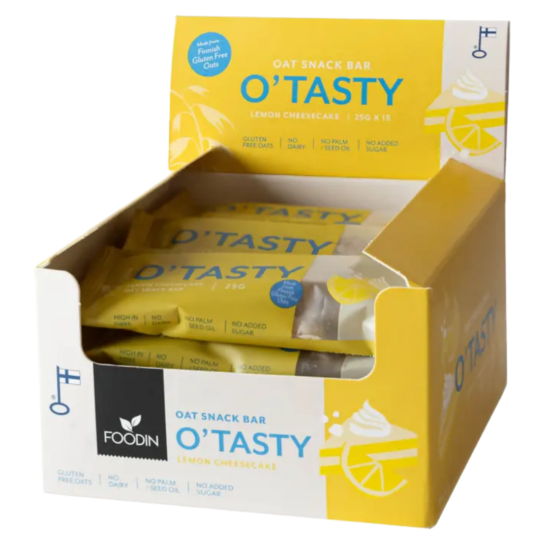 Foodin O'Tasty 燕麦棒 柠檬芝士蛋糕 - 燕麦棒 15 个 x 25 克 批发装 - 日期 09/2026