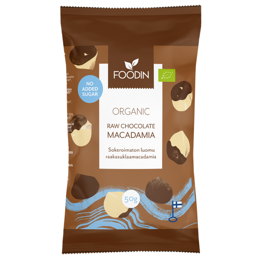 无糖生巧克力夏威夷果 50 g｜Foodin Sokeroimaton Raakasuklaamacadamia 50 g