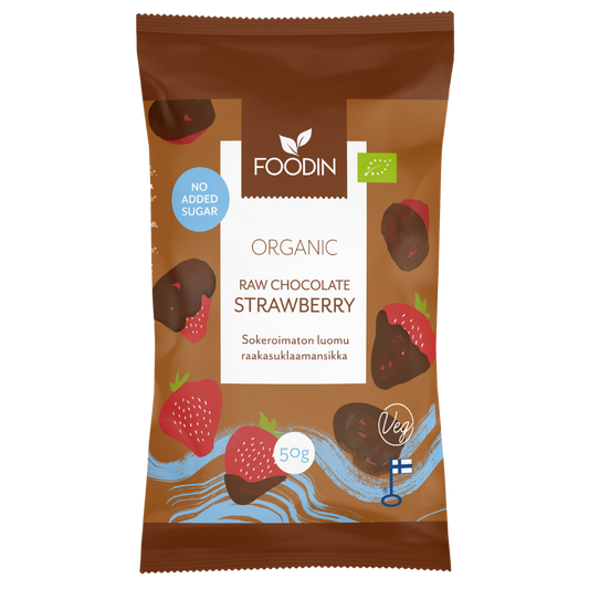 无糖生巧克力草莓 50 g｜Foodin Sokeroimaton Raakasuklaamansikka 50 g