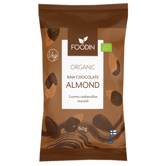 Foodin 有机生巧克力杏仁 60 g｜Foodin Raakasuklaa Manteli Luomu 60 g
