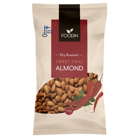 Foodin 干烤甜辣杏仁 110 g｜Foodin Dry Roasted Sweet Chili Almond - Paahdetut Sweet Chili Mantelit 110 g
