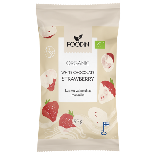 Foodin白巧克力草莓有机 50 g｜Foodin Valkosuklaa Mansikka Luomu 50 g