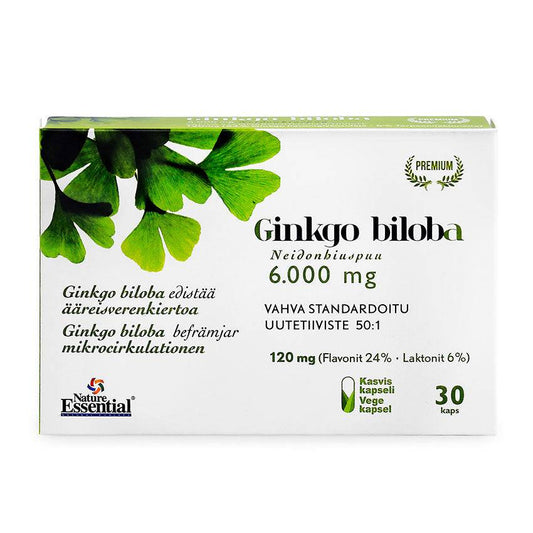 银杏叶 银杏树 6000毫克 30粒｜Ginkgo Biloba Neidonhiuspuu 6.000 mg 30 kaps.