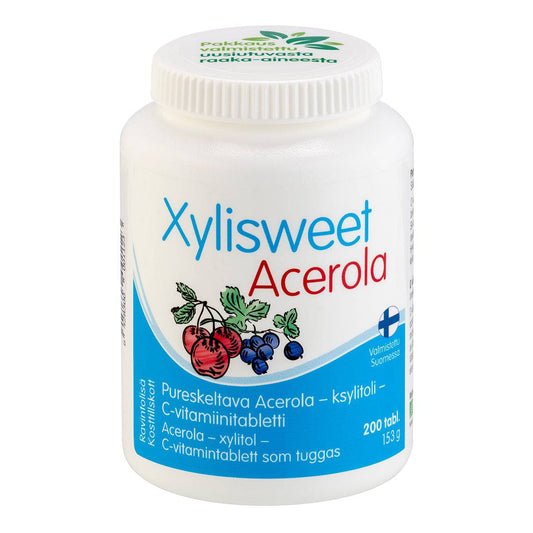 Xylisweet针叶樱桃75毫克-木糖醇-维生素C片200片｜Xylisweet Acerola 75 mg - Acerola - ksylitoli - C-vitamiinitabletti 200 tabl.