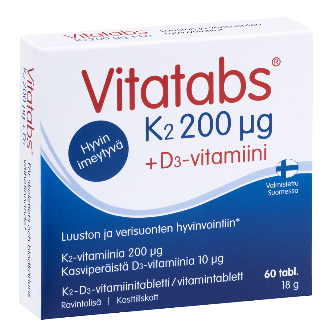 Vitatabs K2 200微克 + D3维生素 60片｜Vitatabs K2 200 µg + D3-vitamiini 60 tabl.
