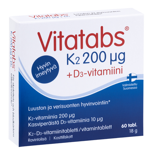 Vitatabs K2 200微克 + D3维生素 60片｜Vitatabs K2 200 µg + D3-vitamiini 60 tabl.