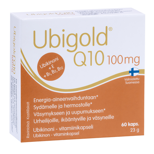 Ubigold Q10 100毫克 辅酶Q10维生素胶囊 60粒｜Ubigold Q10 100 mg - Ubikinoni-vitamiinikapseli 60 kaps.