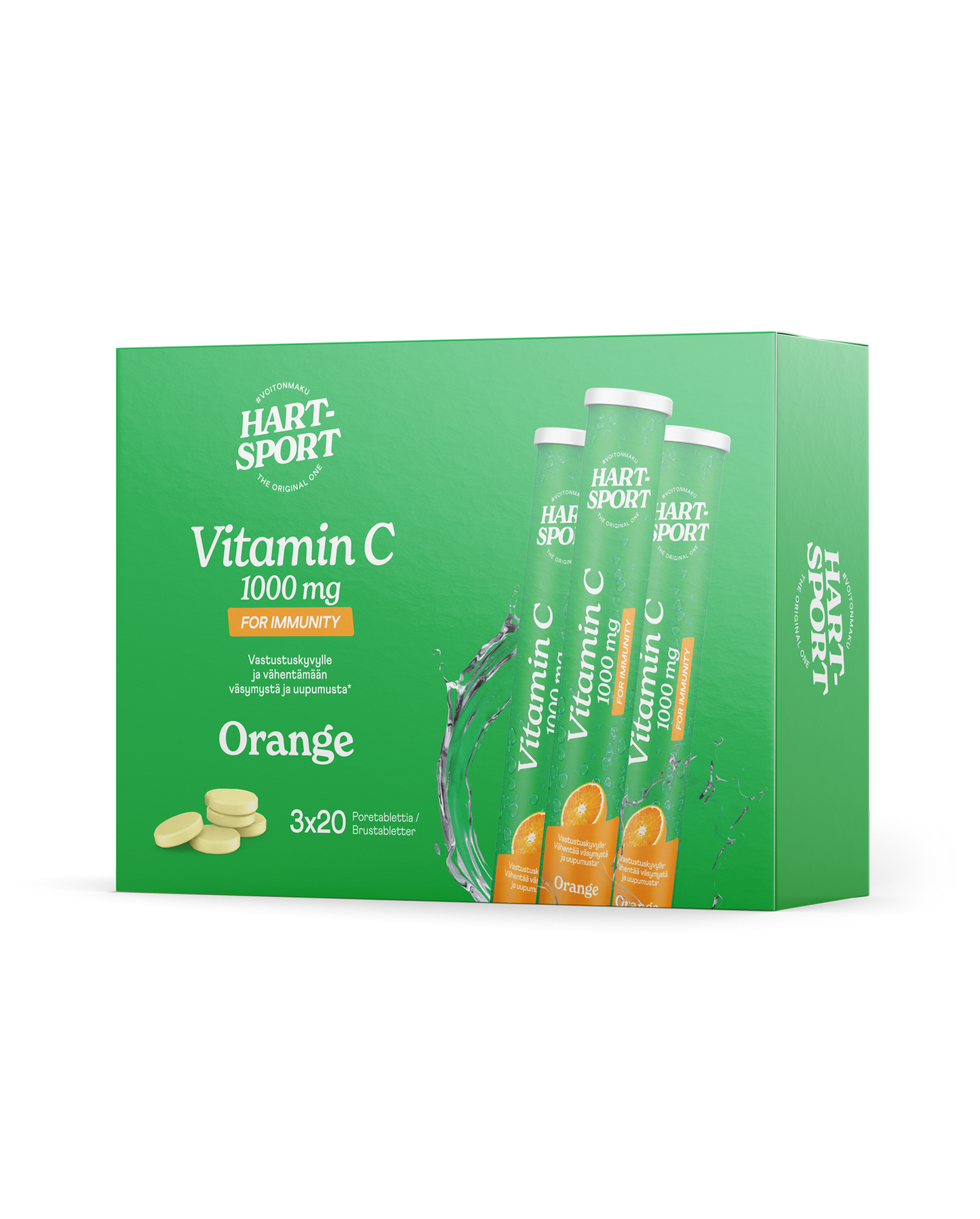 Hart-Sport Vitamin C 1000 mg - C-vitamiiniporetabletti Appelsiini 3 x 20 poretabl. TUKKUPAKKAUS｜Hart-Sport 维生素 C 1000 毫克 - 维生素 C 泡腾片 橙色 3 x 20 泡腾片。批发包装