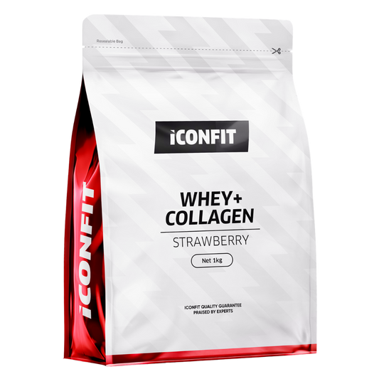 ICONFIT 乳清蛋白+胶原蛋白 草莓味 1 kg｜ICONFIT Whey+ Collagen - Heraproteiini & Kollageeni Mansikka 1 kg
