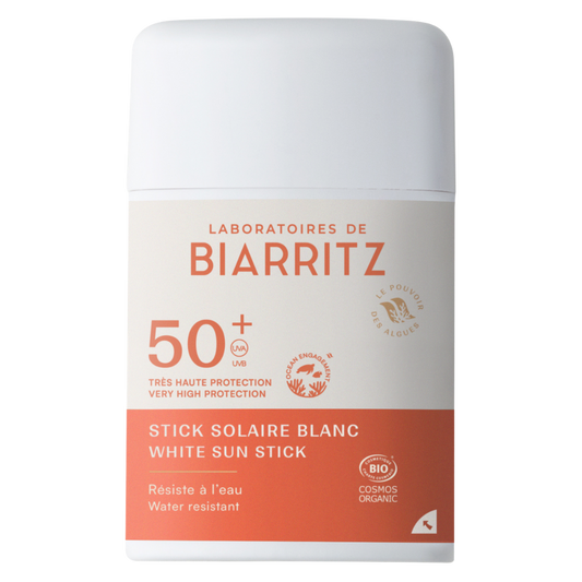比亚里茨实验室白防晒棒SPF50+ 12 g｜Laboratoires de Biarritz White Sun Stick SPF50+ - Aurinkovoidepuikko 12 g