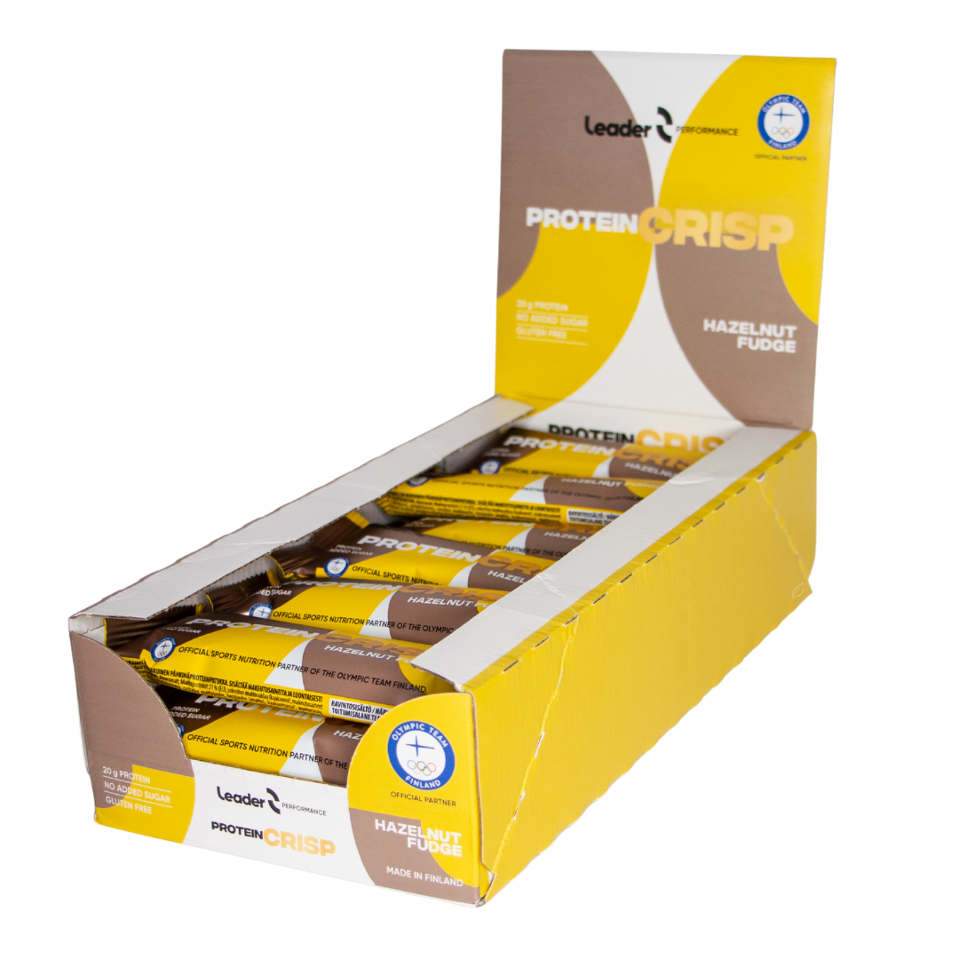 Leader Performance Crisp Hazelnut Fudge - Proteiinipatukka 18 x 55 g TUKKUPAKKAUS - päiväys 05/2026 - erä｜Leader 性能版脆皮榛子软糖 - 蛋白棒18 x 55克批发装 - 有效期至2026年5月 - 批次
