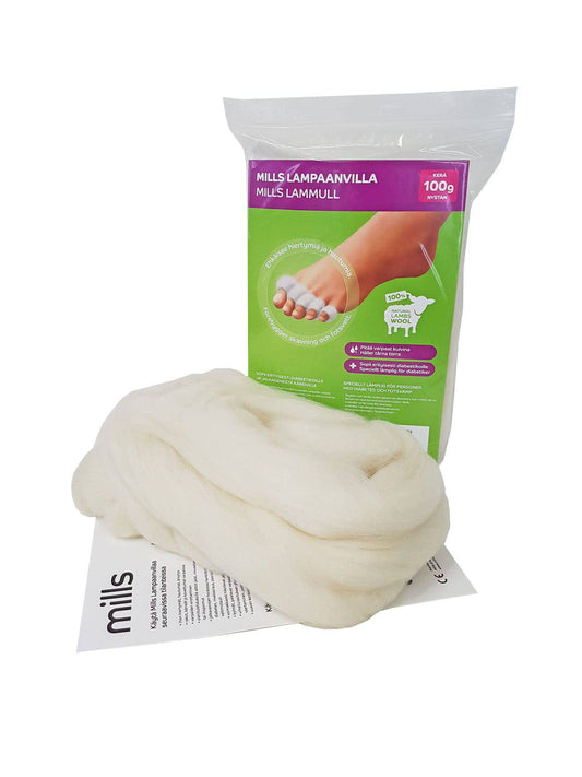 Mills羊毛 100克 - 预防和治疗趾间浸渍｜Mills Lampaanvilla 100 g - Hautumien Ennaltaehkäisyyn ja Hoitoon Varvasväleissä