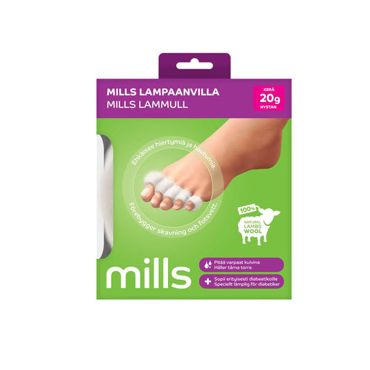 Mills羊毛 20克 - 预防和治疗趾间浸渍｜Mills Lampaanvilla 20 g - Hautumien Ennaltaehkäisyyn ja Hoitoon Varvasväleissä