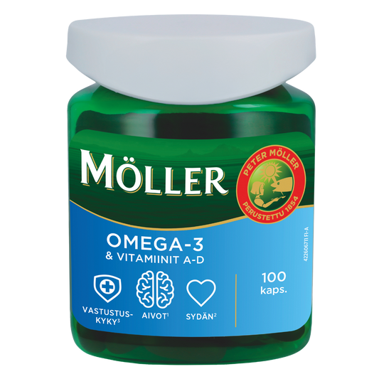 Möller欧米伽-3及维生素A-D 100粒 - 鳕鱼肝油｜Möller Omega-3 & Vitamiinit A-D 100 kaps. - Kalanmaksaöljy