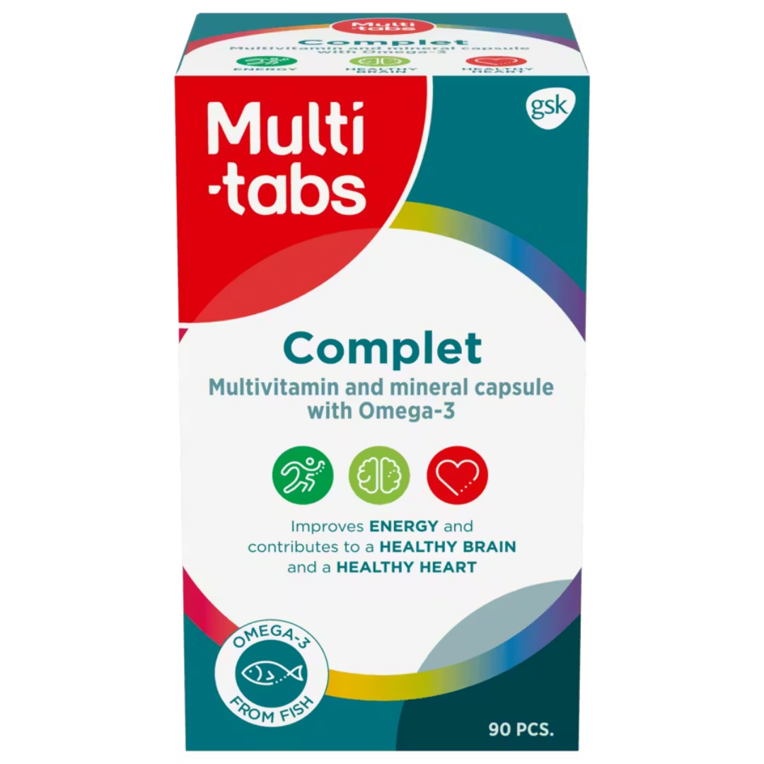 Multi-tabs Complet Monivitamiini + Omega-3 90 kaps.｜Multi-tabs 完整多种维生素 + Omega-3 90 粒胶囊。