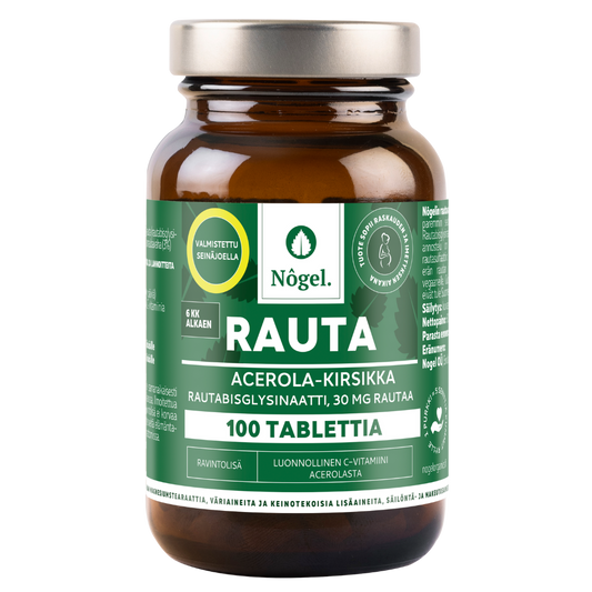 Nogel铁+针叶樱桃 30毫克 100片｜Nogel Rauta Acerola-Kirsikka 30 mg 100 tabl.
