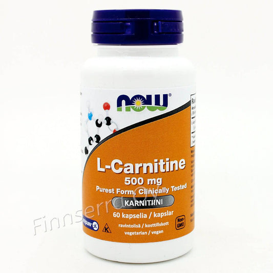 Now Foods L-肉碱 500毫克 60粒｜Now Foods L-Carnitine 500 mg - Karnitiini 60 kaps.