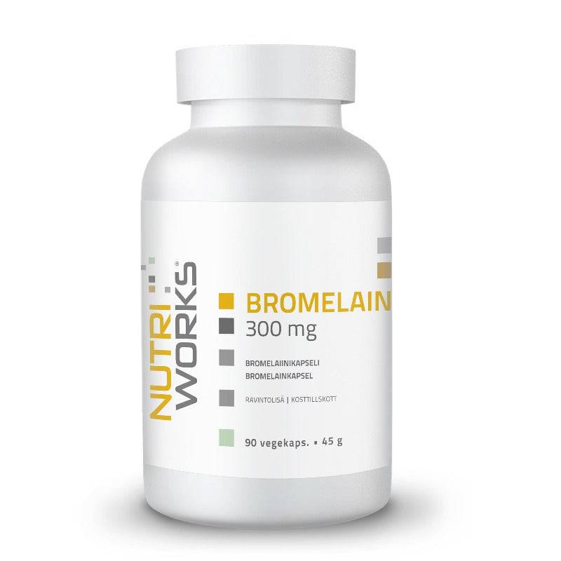 菠萝蛋白酶胶囊300毫克，90粒｜Nutri Works Bromelain 300 mg - Bromelaiinikapseli 90 kaps.