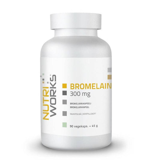 菠萝蛋白酶胶囊300毫克，90粒｜Nutri Works Bromelain 300 mg - Bromelaiinikapseli 90 kaps.