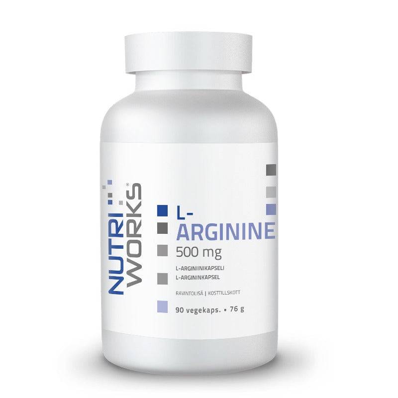Nutri Works L-精氨酸 - L-精氨酸胶囊 500毫克 90粒｜Nutri Works L-Arginine - L-arginiinikapseli 500 mg 90 kaps.