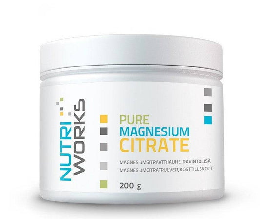 Nutri Works 纯柠檬酸镁 - 柠檬酸镁粉末 200 g｜Nutri Works Pure Magnesium Citrate - Magnesiumsitraattijauhe 200 g