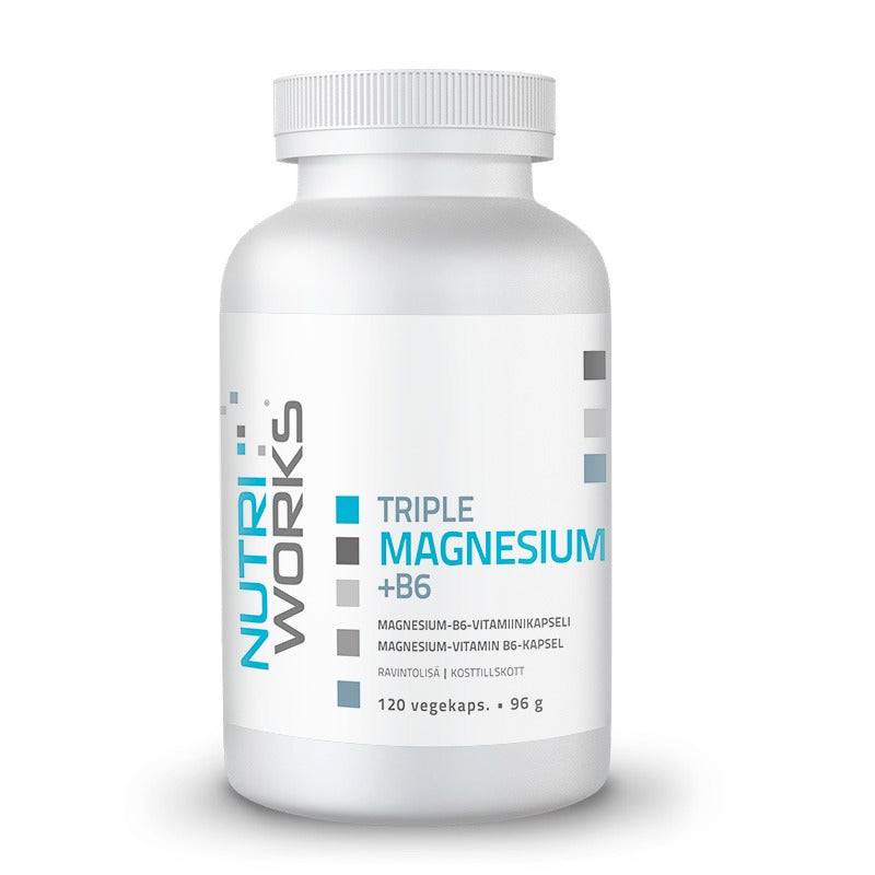 Nutri Works Triple Magnesium + B6 120 vegekaps.｜Nutri Works 三重镁 + B6 120 粒素食胶囊。