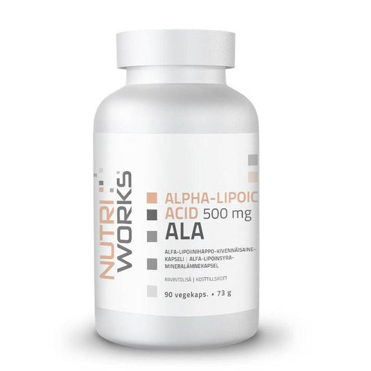 Nutri Works α-硫辛酸 500毫克 90粒｜Nutri Works Alpha-Lipoic Acid 500 mg - Alfa-lipoiinihappo 90 kaps.