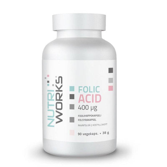 叶酸胶囊｜Nutri Works Folic Acid 400 µg - Foolihappokapseli 90 kaps.
