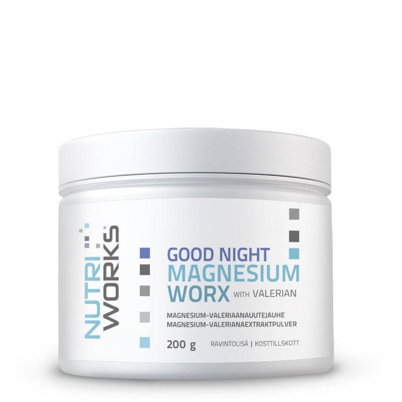 镁缬草粉 200 g｜Nutri Works Good Night Magnesium WorX With Valerian - Magnesium-Valeriaanajauhe 200 g