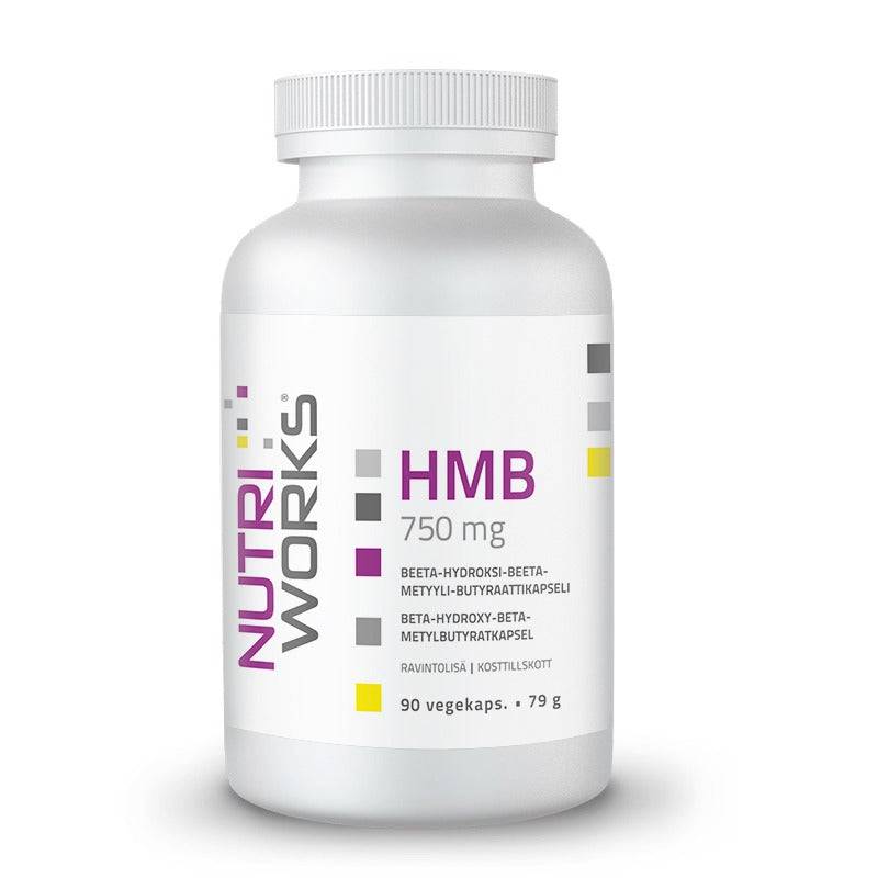 Nutri Works HMB 750毫克 - β-羟基-β-甲基丁酸胶囊 90粒｜Nutri Works HMB 750 mg - Beeta-hydroksi - beeta - metyyliburaattikapseli 90 kaps.