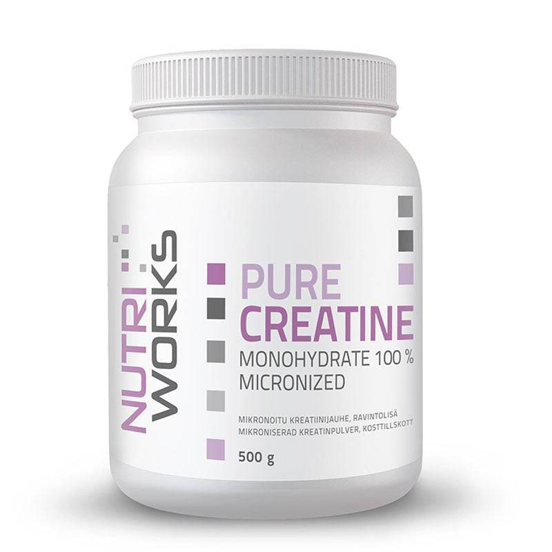 Nutri Works 纯肌酸一水合物 100%微粉化 - 微粉化肌酸粉末 500 g｜Nutri Works Pure Creatine Monohydrate 100% Micronized - Mikronoitu kreatiinijauhe 500 g