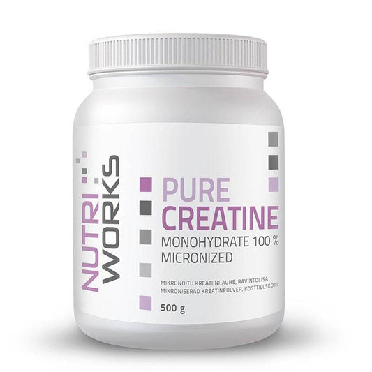 Nutri Works 纯肌酸一水合物 100%微粉化 - 微粉化肌酸粉末 500 g｜Nutri Works Pure Creatine Monohydrate 100% Micronized - Mikronoitu kreatiinijauhe 500 g