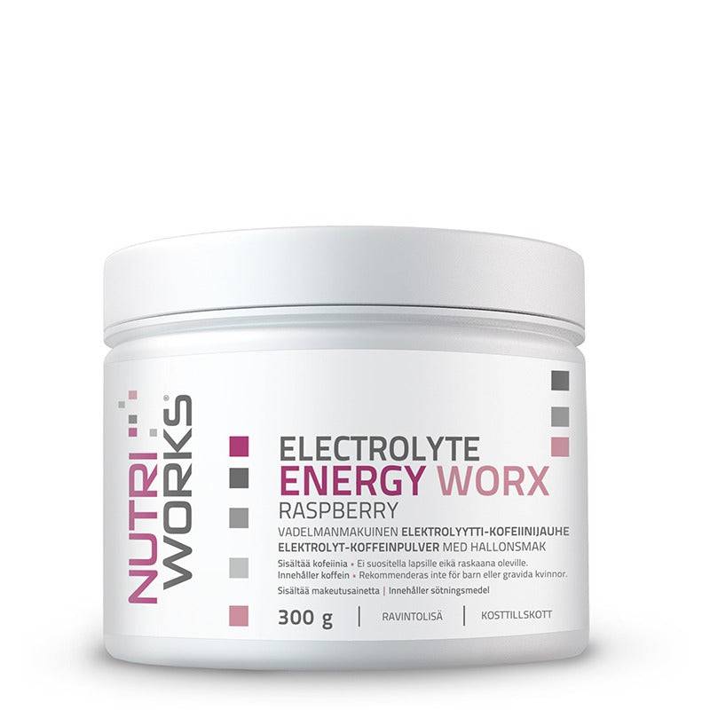 Nutri Works 电解质能量粉 - 覆盆子 300 g｜Nutri Works Electrolyte Energy Worx - Elektrolyytti-Kofeiinijauhe Vadelma 300 g