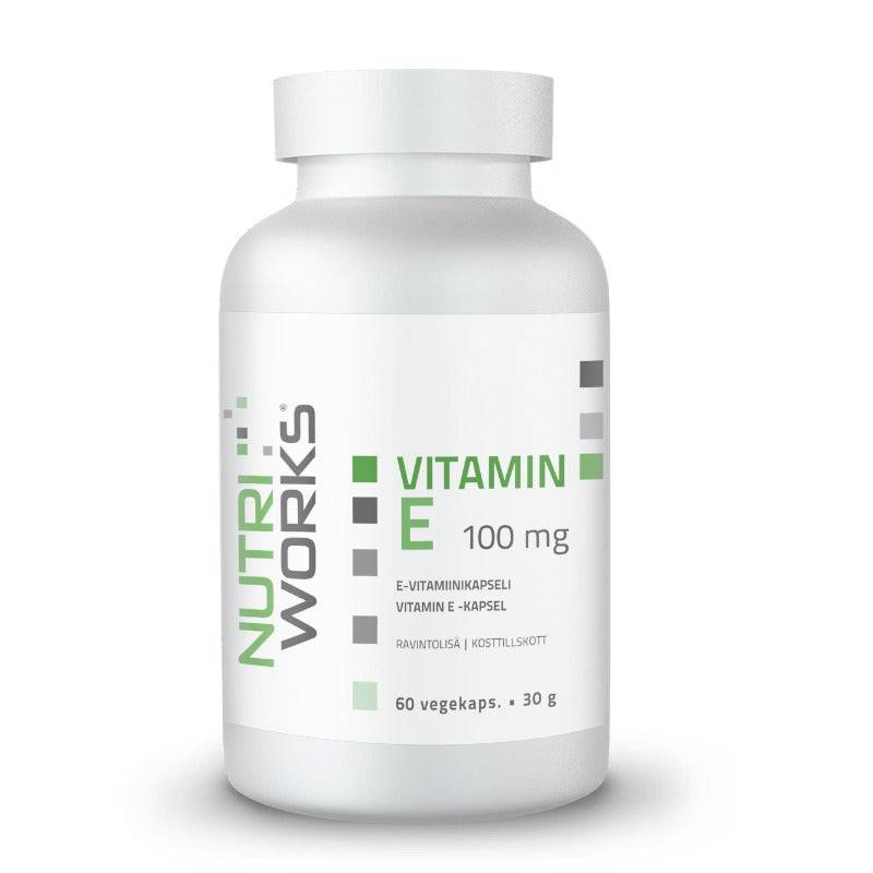 Nutri Works Vitamin E 100 mg - E-vitamiini 60 kaps.｜Nutri Works 维生素 E 100 毫克 - 维生素 E 60 粒。